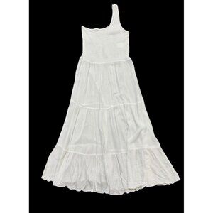 Becca by Rebecca Virtue Sz S Coverup White Smocked One Shoulder Tiered Midi